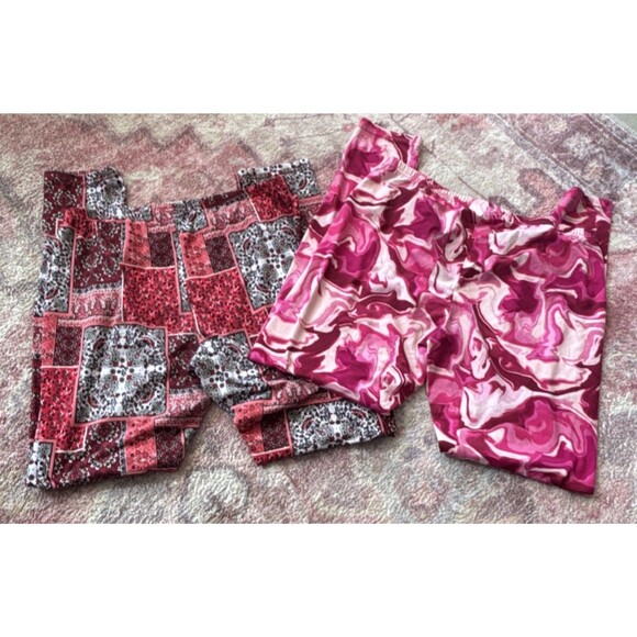 Bobbie Brooks Women's XL Ankle Leggings Pink Red Geometric Stretch 2-Pack - Picture 7 of 7